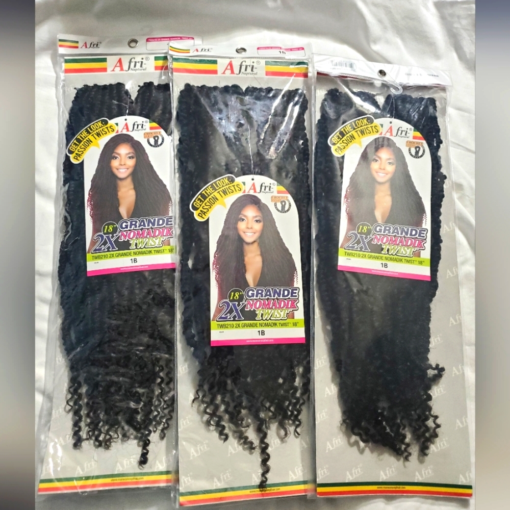 : 70 total afri naptural 18" crochet 1B grand nomadic twist passion twist look